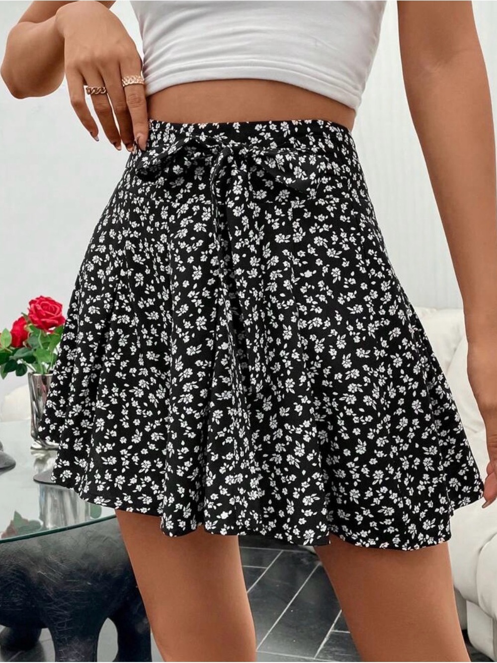 Floral Tie-Waist Mini Skort
